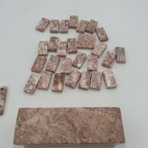 Handmade Carved Pink Marble Stone Domino Complete Set 28 Box - Picture 4 of 7